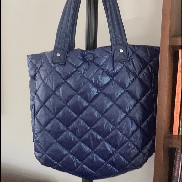 Madison West Handbags - NWOT Madison West puffy quilted tote bag, reversible blue/gray